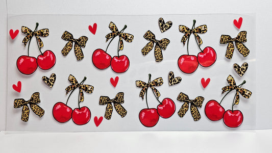 Cherries Leopard Print Bow UVDTF Wrap 16 oz