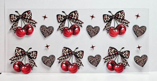 Cherries Leopard Print Bow UVDTF Wrap 16 oz