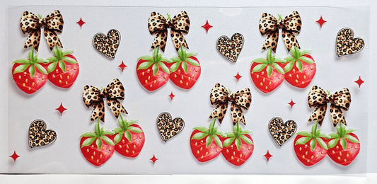 Strawberry Leopard Print Bow UVDTF Wrap 16 oz