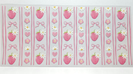 Strawberries Bows Daisies and Hearts UVDTF Wrap 16 oz