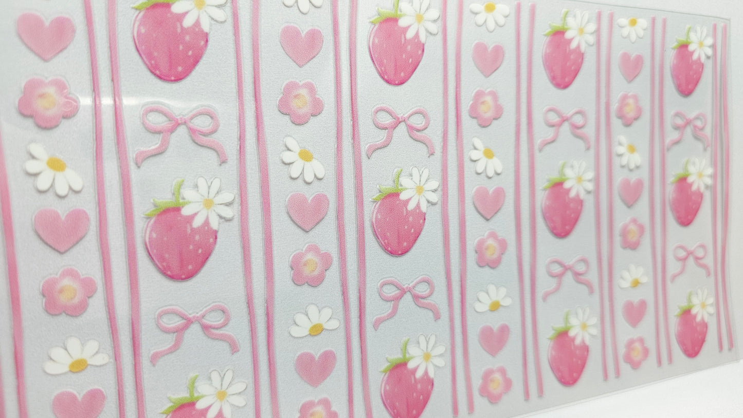 Strawberries Bows Daisies and Hearts UVDTF Wrap 16 oz