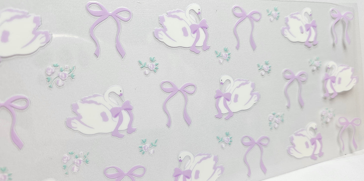 Swans Delicate Flowers Bows UVDTF Wrap 16 oz
