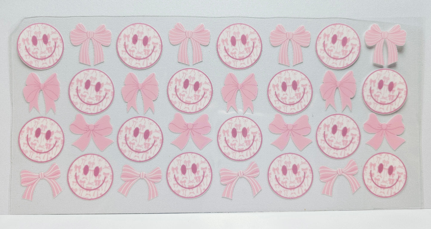 Pink Smiley Face Bows UVDTF Wrap 16 oz