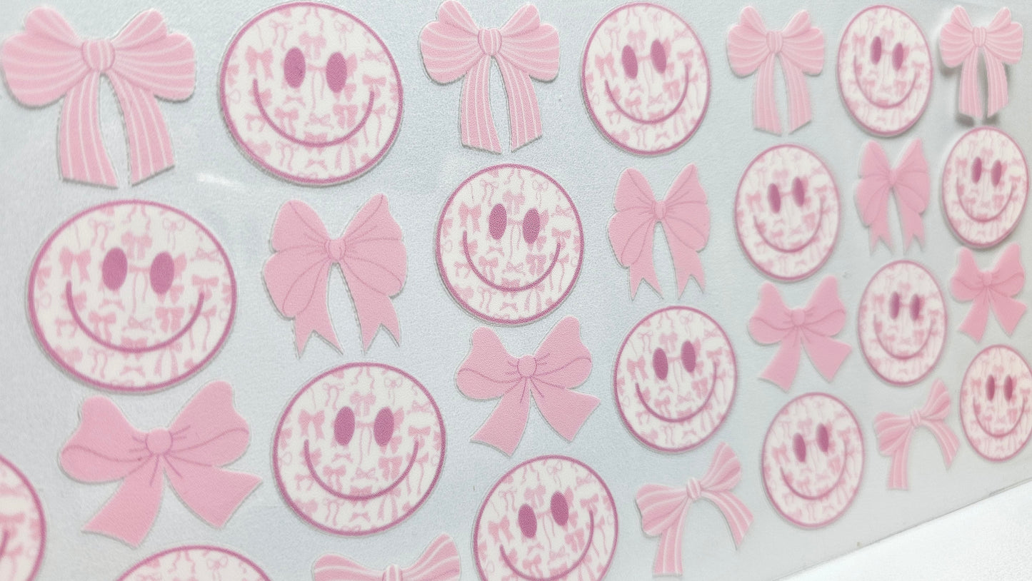 Pink Smiley Face Bows UVDTF Wrap 16 oz