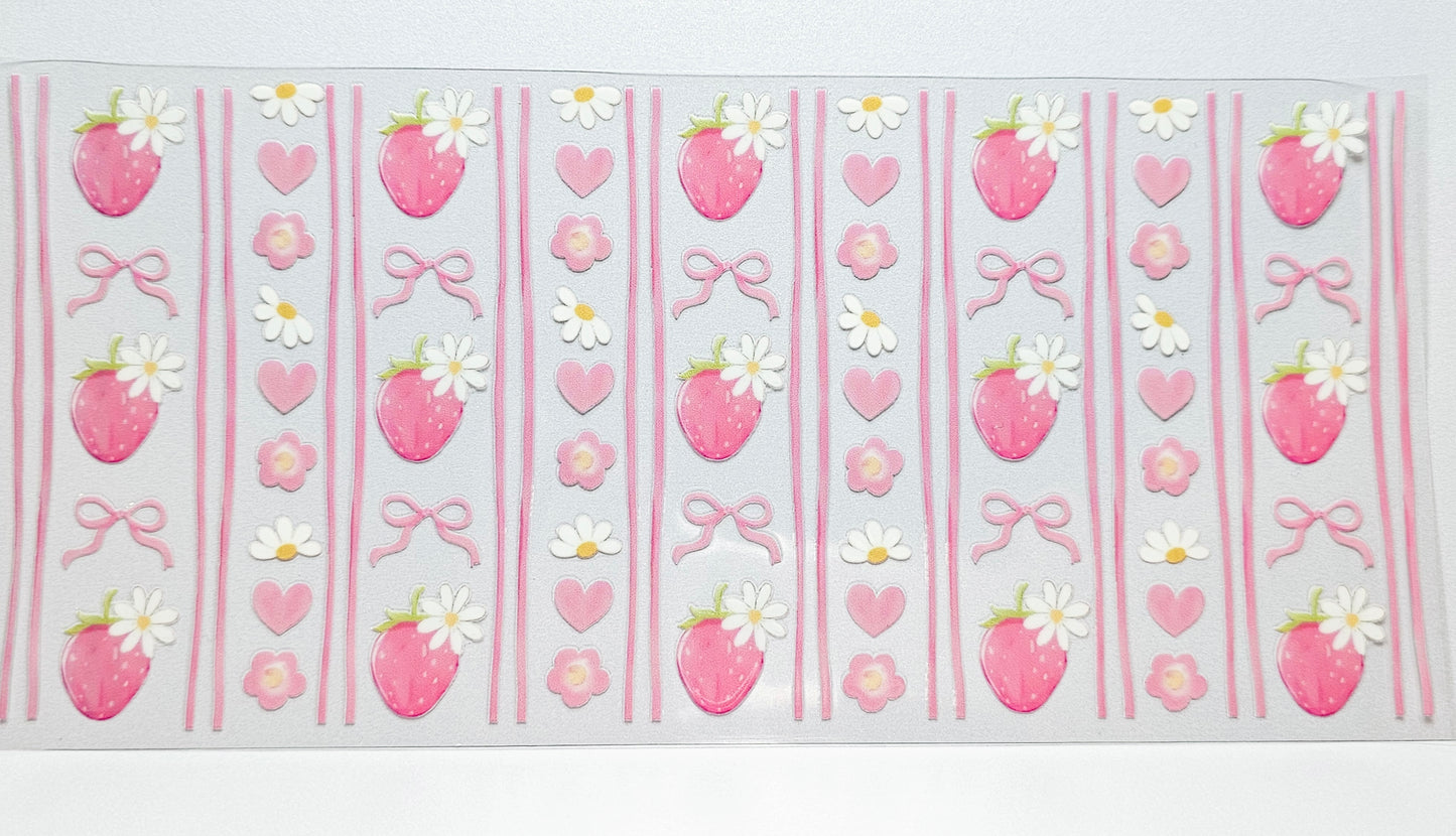Strawberries Daisies Bows UVDTF Wrap 16 oz