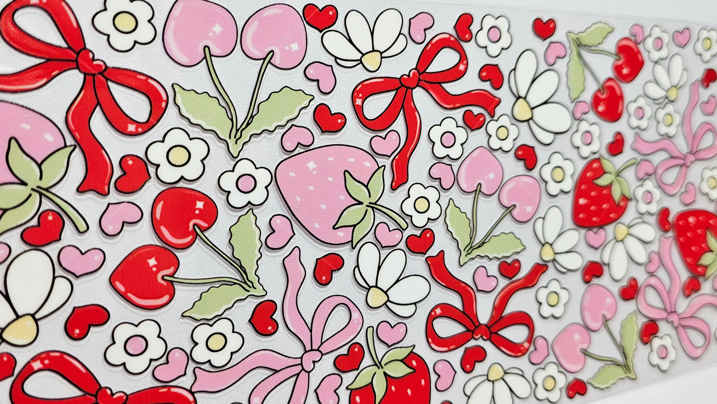Strawberries Cherries Flowers Bows UVDTF Wrap 16 oz