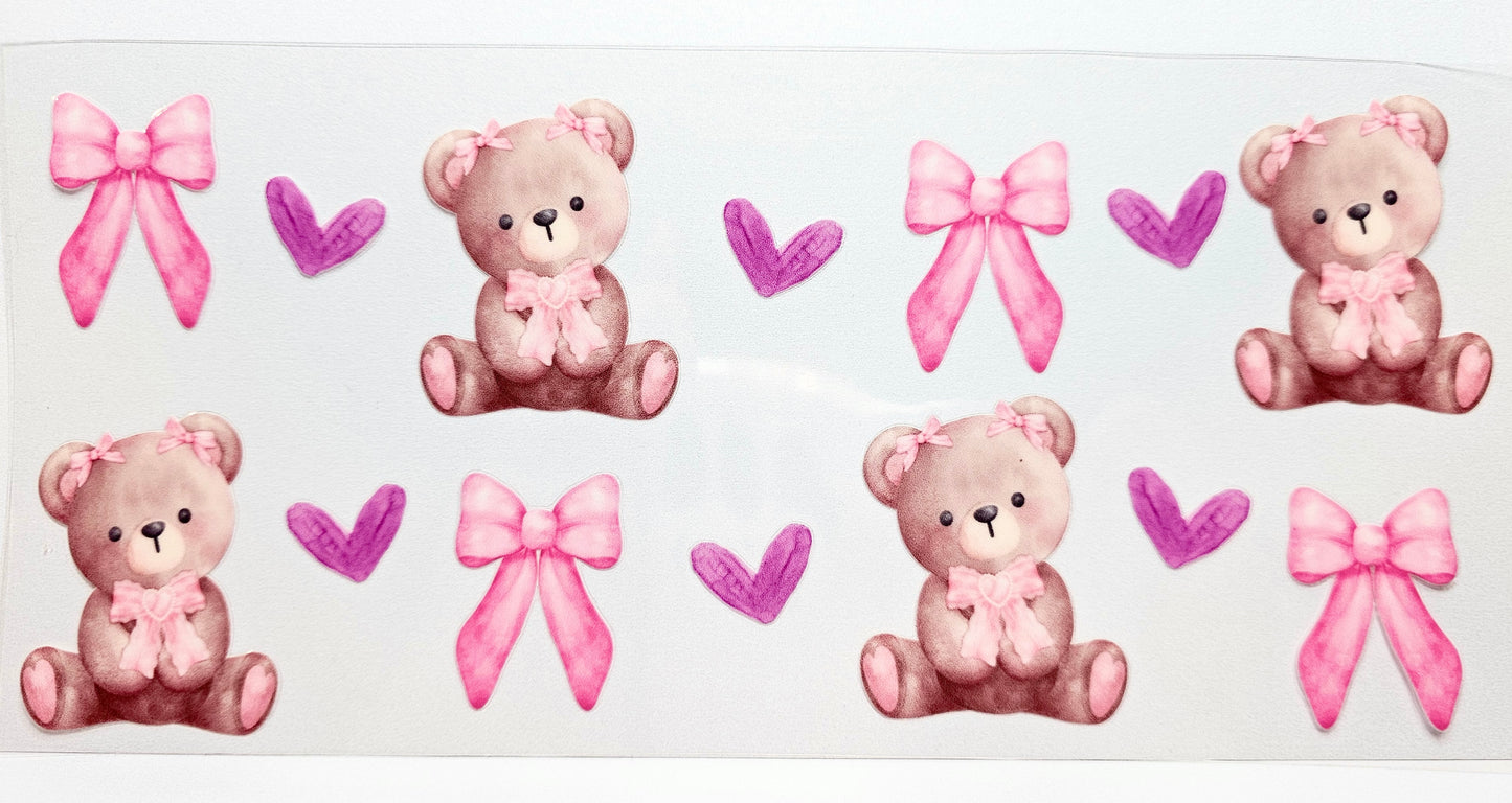 Bears, Pink Bows, Hearts UVDTF Wrap 16 oz