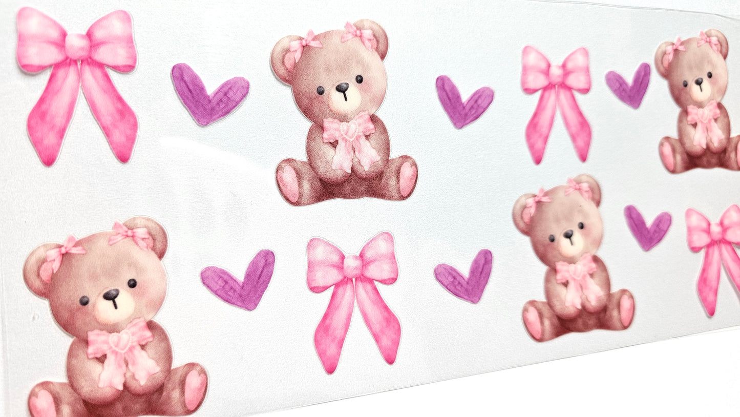 Bears, Pink Bows, Hearts UVDTF Wrap 16 oz