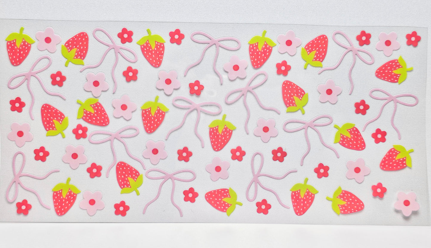 Strawberries , Flowers and Bows UVDTF Wrap 16 oz