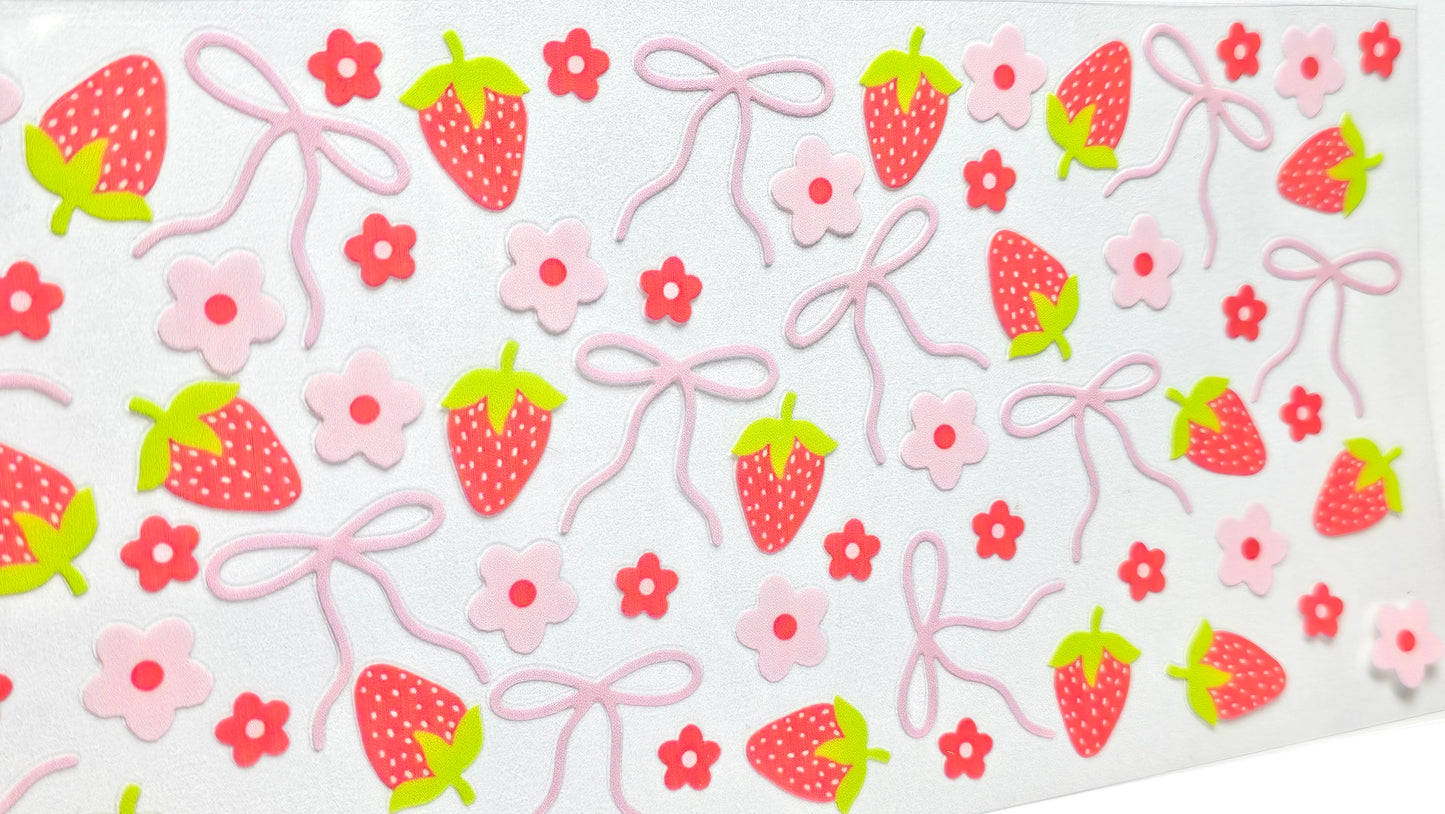 Strawberries , Flowers and Bows UVDTF Wrap 16 oz