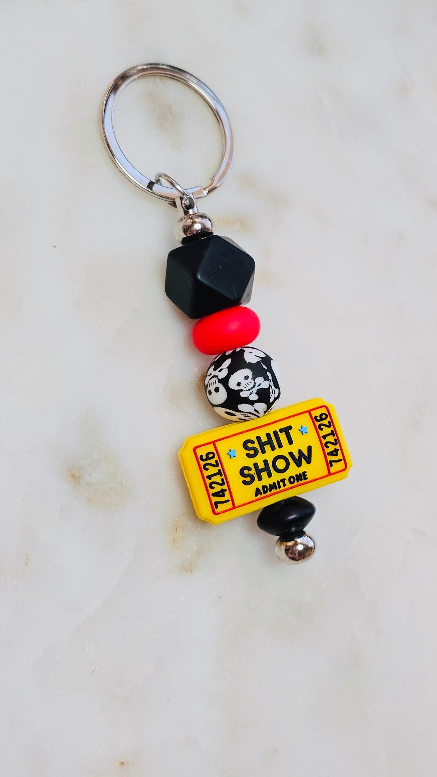 Skulls & Ticket to Shit Show Funny Keychain | Beaded Keychain | Sarcastic Gift | Bag Charm | Purse Accessory | Gag Gift for Her