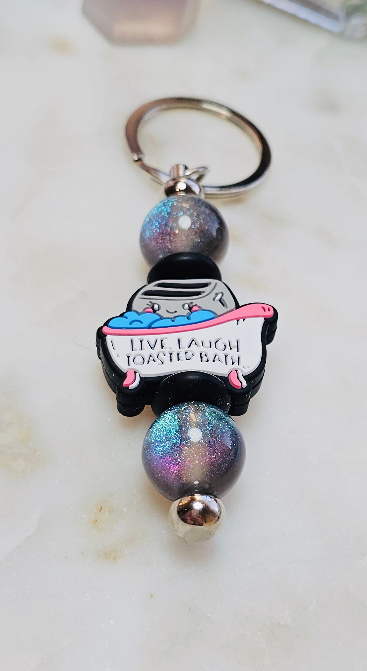 So Sparkly Live Laugh Toaster Bath Funny Keychain | Beaded Keychain | Sarcastic Gift | Bag Charm | Purse Accessory | Gift for Her