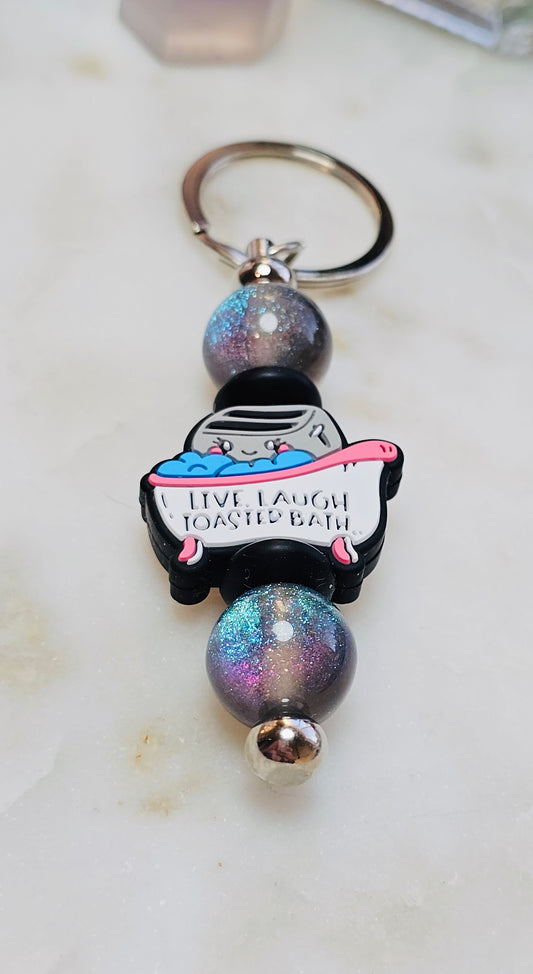 So Sparkly Live Laugh Toaster Bath Funny Keychain | Beaded Keychain | Sarcastic Gift | Bag Charm | Purse Accessory | Gift for Her
