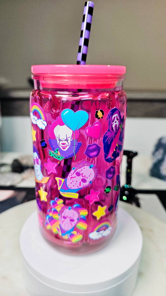 Pink Drip Snow Globe Cup Halloween Horrors Tumbler Cup 16 oz Purple Color Shifting Glitter / Sarcasm