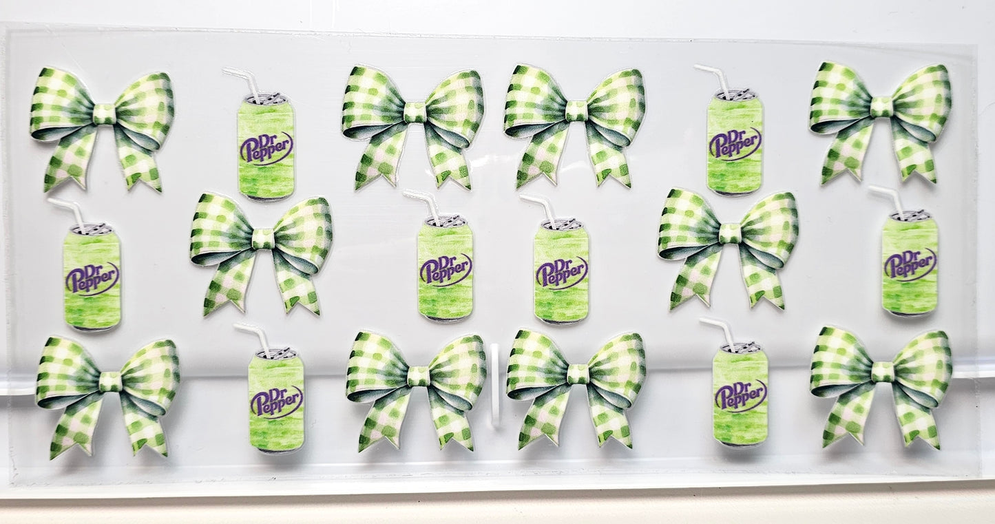 Green Dr Pepper Soda with Checkered Bows Drink UVDTF Wrap 16 oz