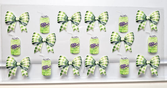 Green Dr Pepper Soda with Checkered Bows Drink UVDTF Wrap 16 oz