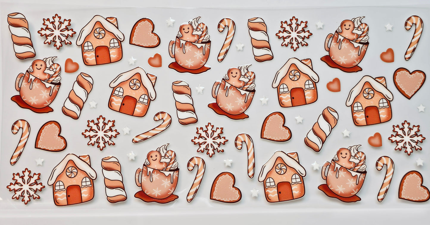 Christmas Hot Cocoa Gingerbread House Candy Cane UVDTF Wrap 16 oz