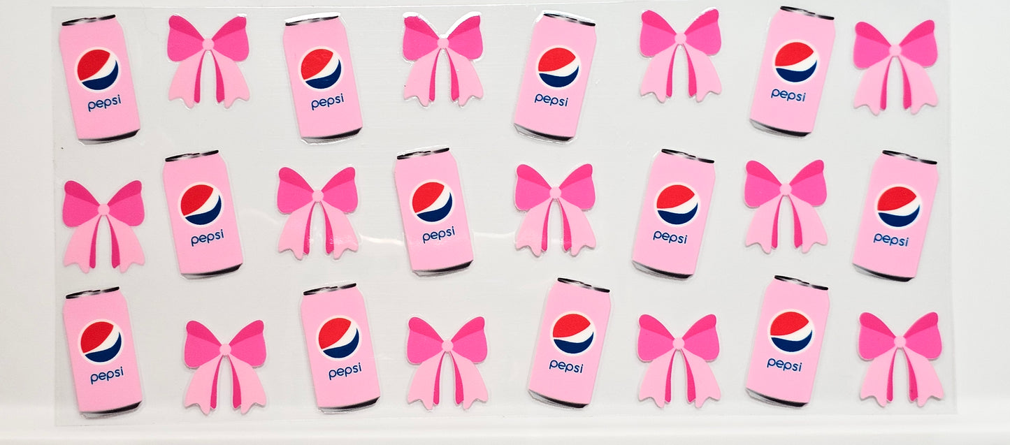 Pink Pepsi Soda with Pink Bows Drink UVDTF Wrap 16 oz