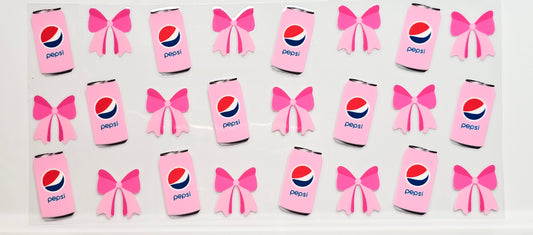 Pink Pepsi Soda with Pink Bows Drink UVDTF Wrap 16 oz
