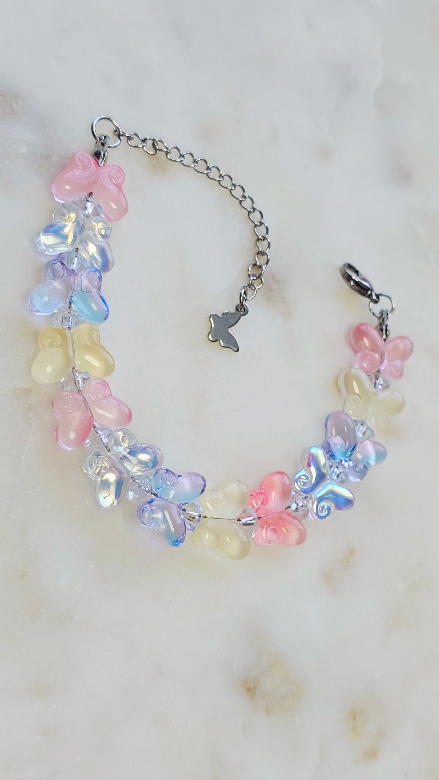Color Shifting Glass Butterfly Bracelet | Adjustable Bracelet | Heart Jewelry | Raver Bracelet | Girly Bracelet | Fairy Core