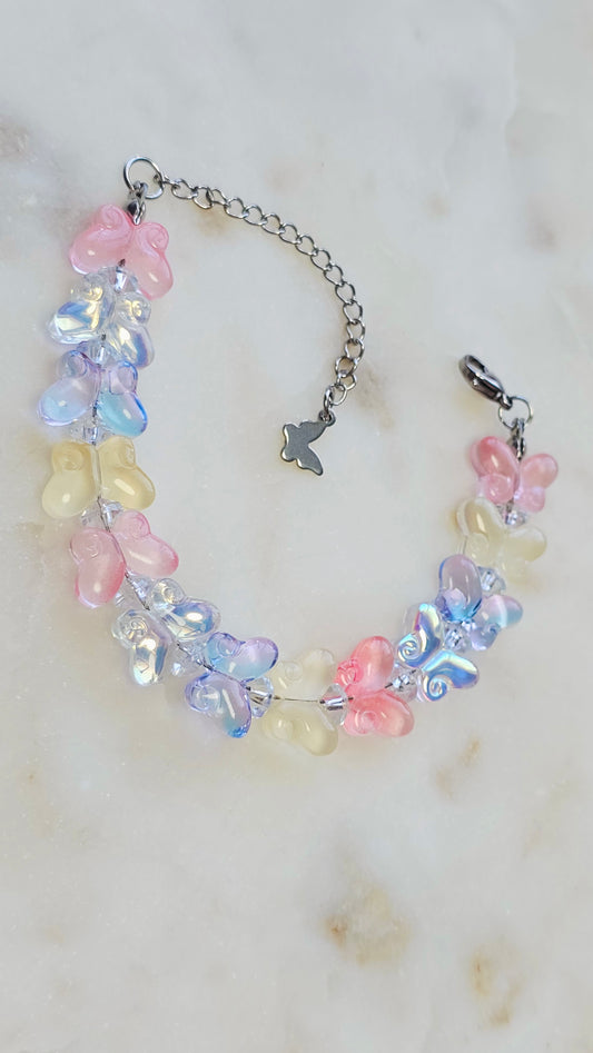 Color Shifting Glass Butterfly Bracelet | Adjustable Bracelet | Heart Jewelry | Raver Bracelet | Girly Bracelet | Fairy Core