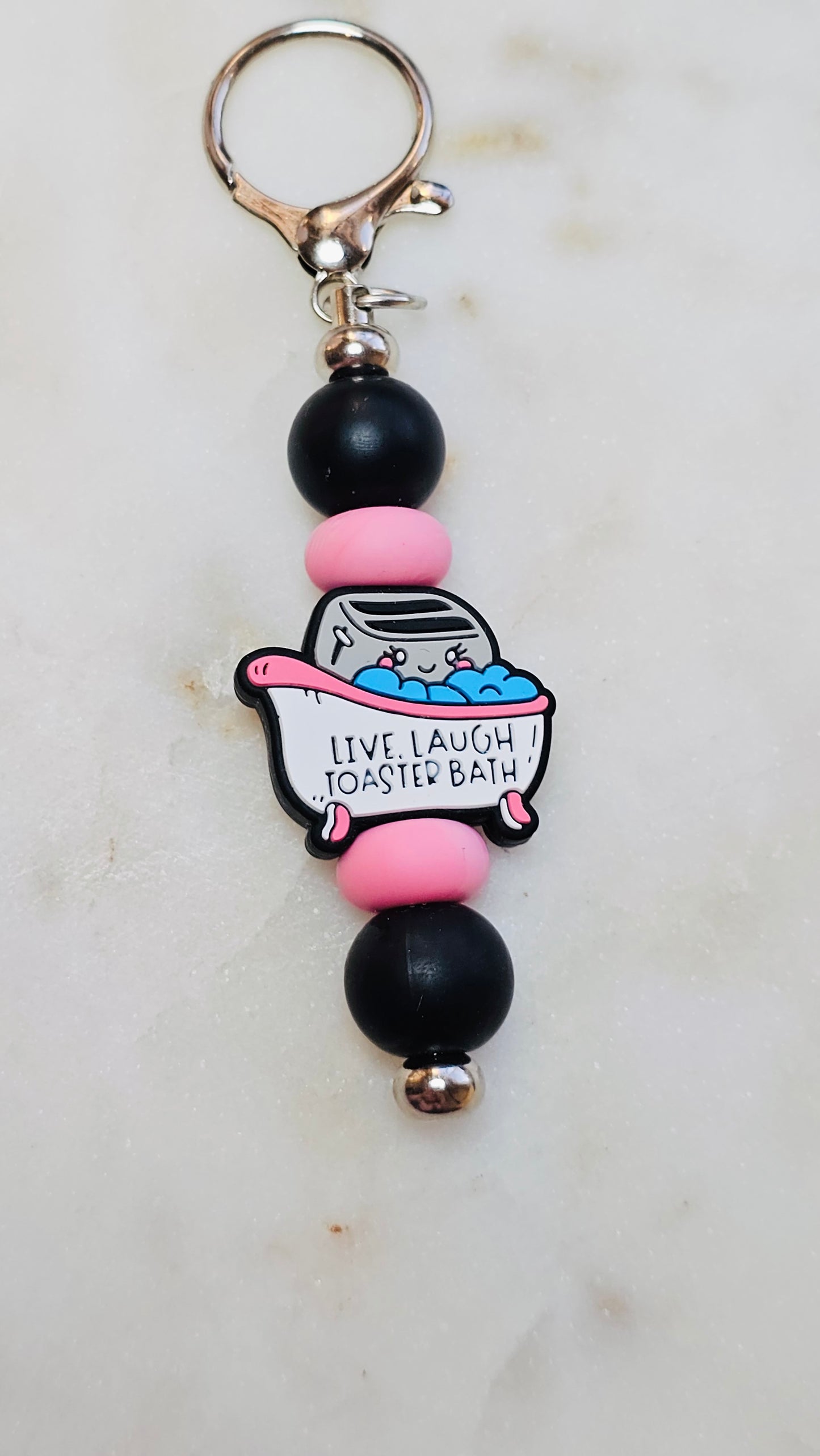 Live Laugh Toaster Bath Funny Keychain | Beaded Keychain | Sarcastic Gift | Bag Charm | Purse Accessory | Gift for Her