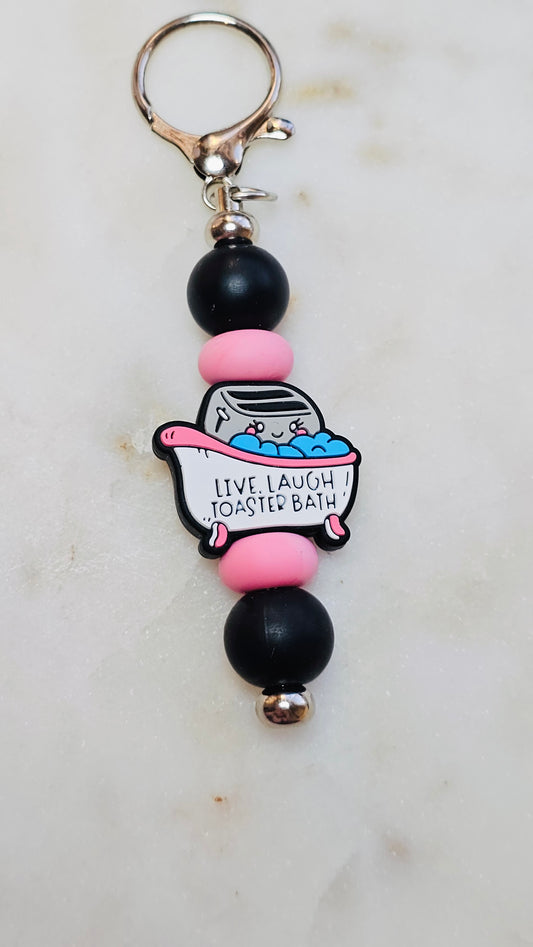 Live Laugh Toaster Bath Funny Keychain | Beaded Keychain | Sarcastic Gift | Bag Charm | Purse Accessory | Gift for Her