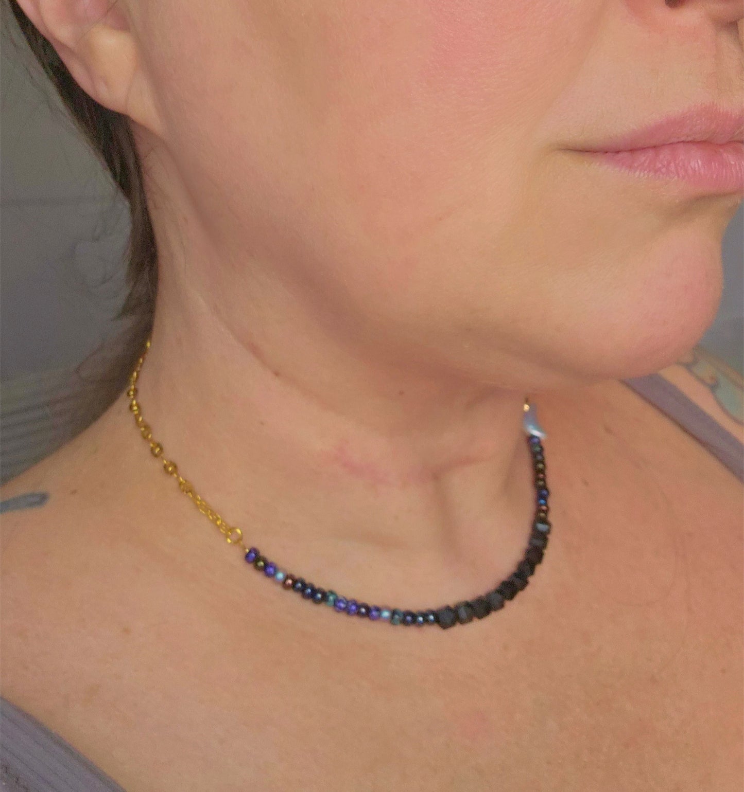 Moon Phase Protection Necklace™ | Black Onyx & Galaxy Czech Seed Beads | Stainless Steel Crystal Necklace
