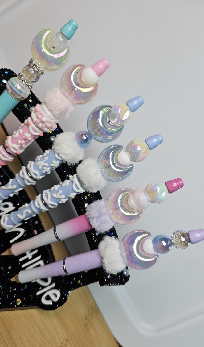 Sparkly Moon Beaded Pen |Faux Fur Accent, Celestial Stationery l Moon Pen | Moon Gift | Goddess Pen