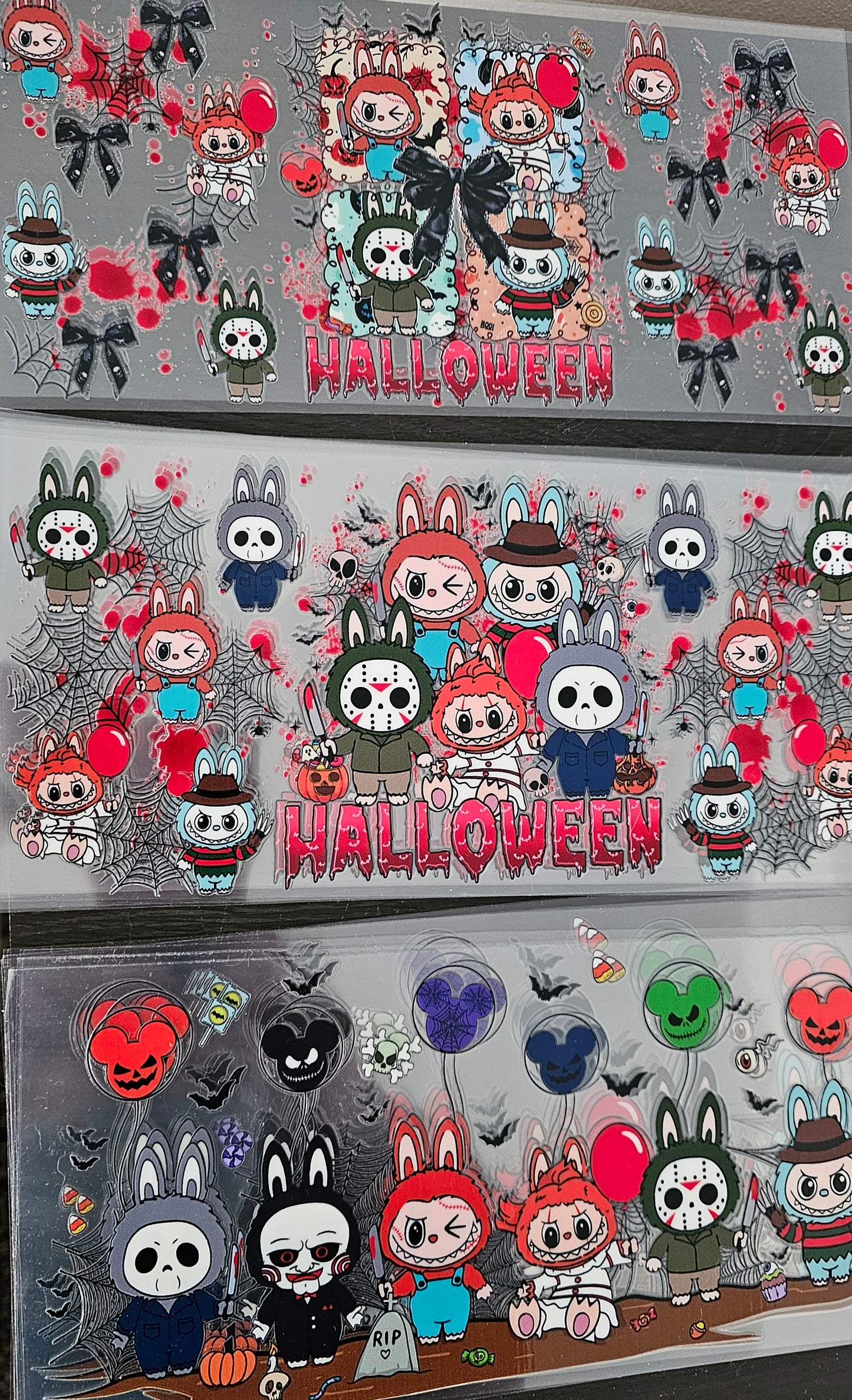 89 Labubu Horror Cup Wraps/ Stitch/ Halloween Tumbler Wrap Bundle/ Creepy 16 oz UVDTF Wraps/ Horror Movie Cup Supplies/ Snow Globe