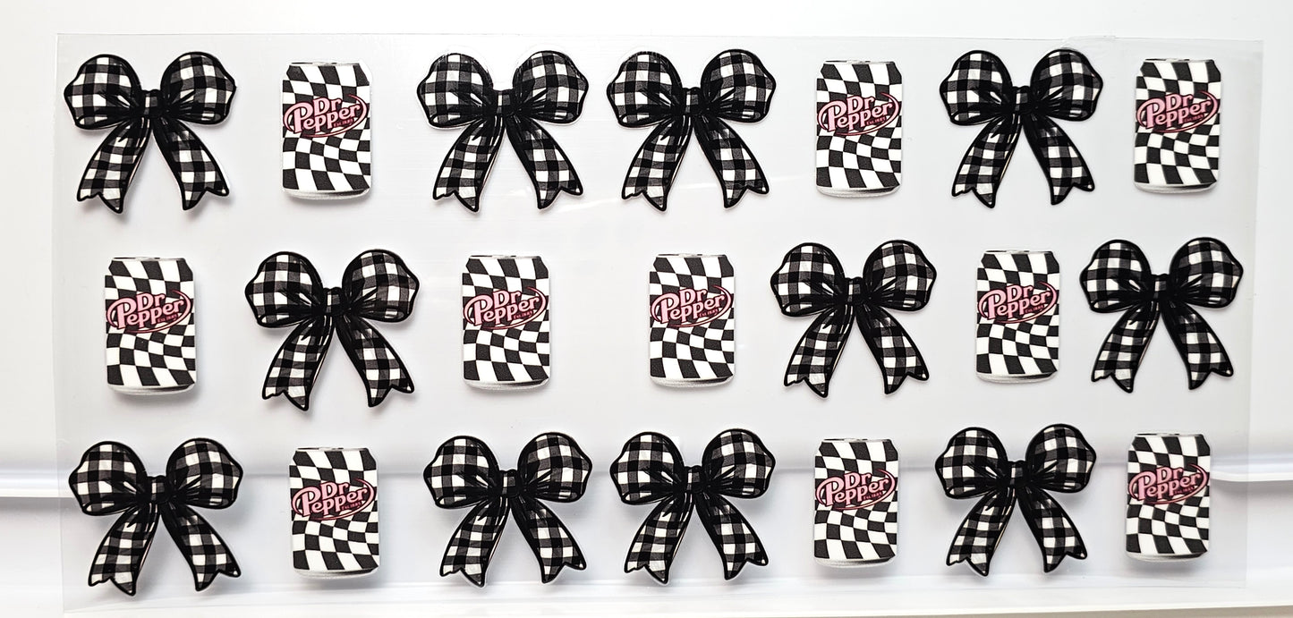 Dr Pepper Checkered Sodas with Bows Drink UVDTF Wrap 16 oz