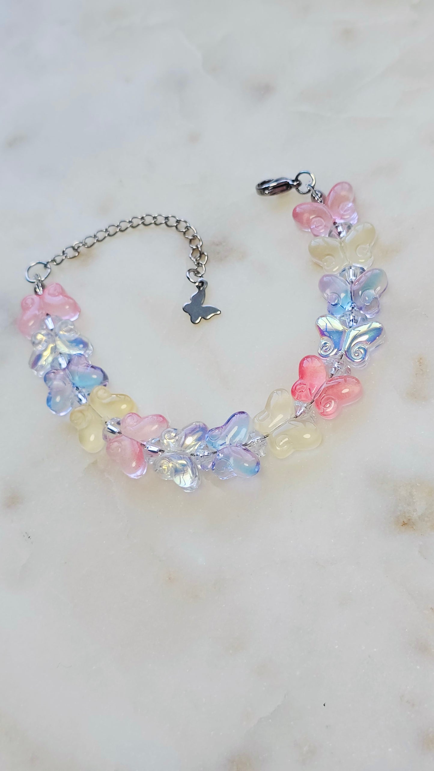Color Shifting Glass Butterfly Bracelet | Adjustable Bracelet | Heart Jewelry | Raver Bracelet | Girly Bracelet | Fairy Core