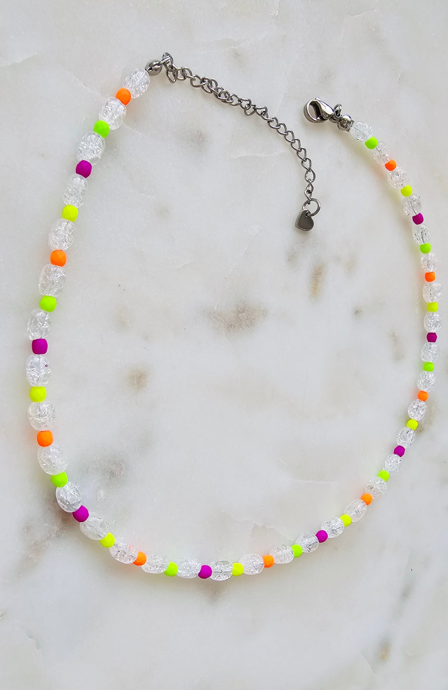 Frequency™ | Handmade Beaded Choker Necklace | Crackle Quartz | Neon Czech Seed Beads | Crystal Jewelry | Summer Necklace | Rave Jewelry
