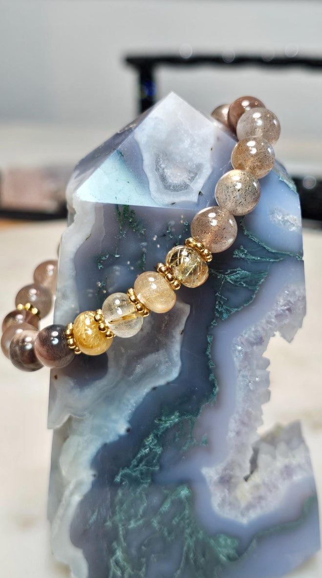 Inner Fire™  | AAA Red Labradorite, Golden Rutile Quartz, Black Moonstone Bracelet | Crystal Jewelry for Confidence, Truth & Personal Power
