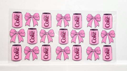 Diet Coke Soda Pink with Bows Floral Drink UVDTF Wrap 16 oz
