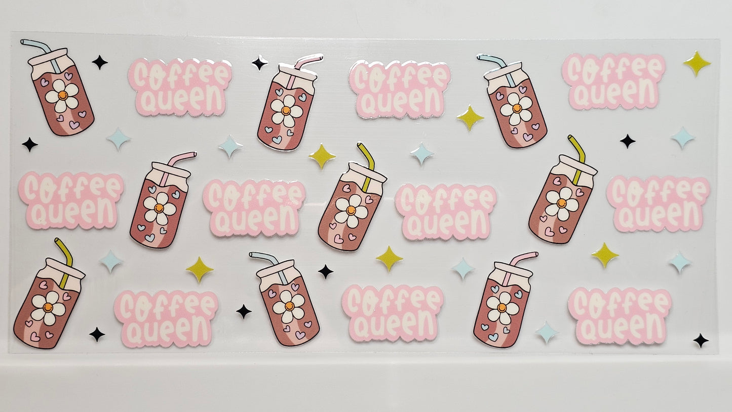 Girly Coffee Queen with Flowers Drink UVDTF Wrap 16 oz