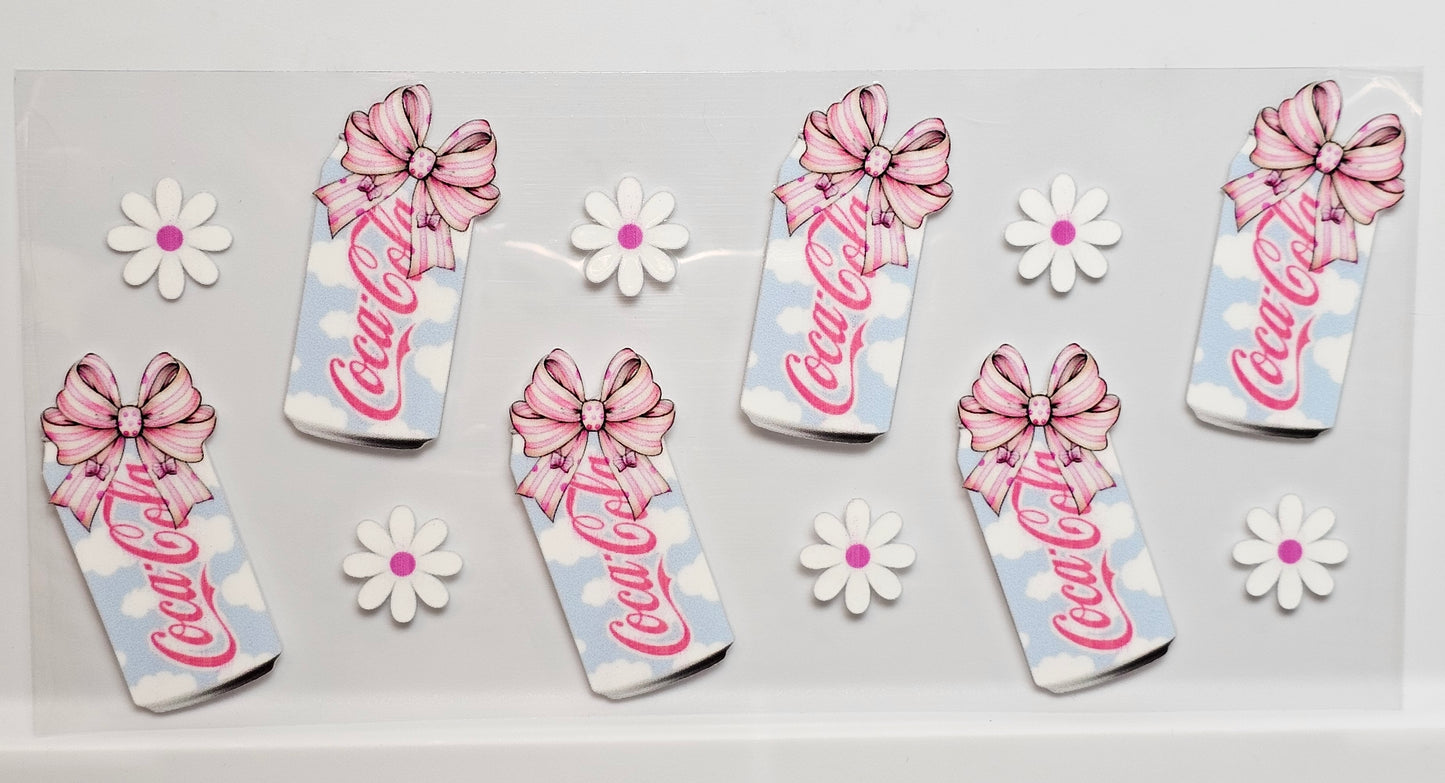 Coca Cola with Clouds and Bows Flowers Drink UVDTF Wrap 16 oz