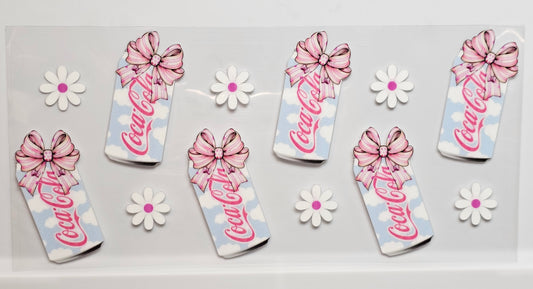 Coca Cola with Clouds and Bows Flowers Drink UVDTF Wrap 16 oz