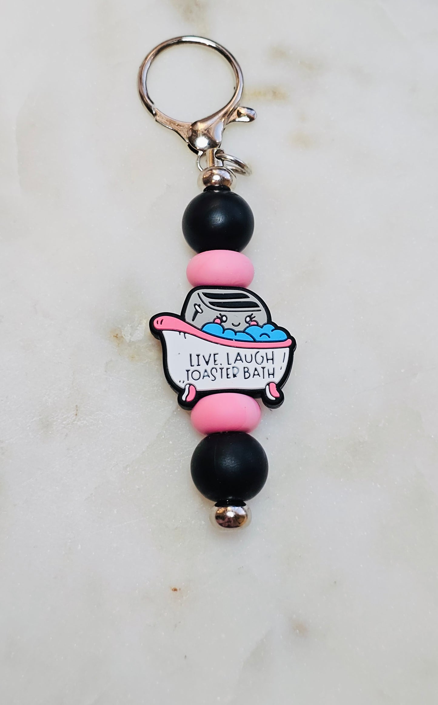 Live Laugh Toaster Bath Funny Keychain | Beaded Keychain | Sarcastic Gift | Bag Charm | Purse Accessory | Gift for Her