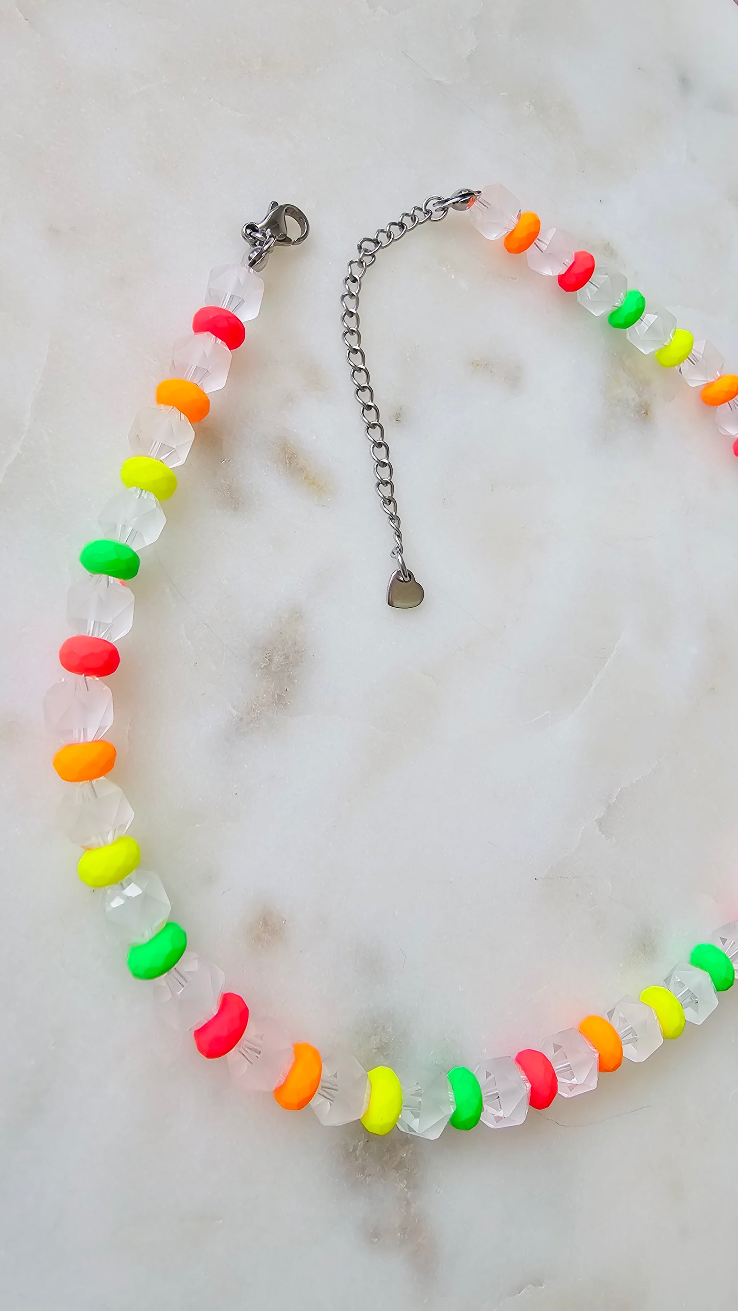 Neon Necklace | Neon Choker | Frosted Glass Matte Faceted 8 mm Beads with Czech Neon Beads | Beaded necklace | Summer Rave Necklace