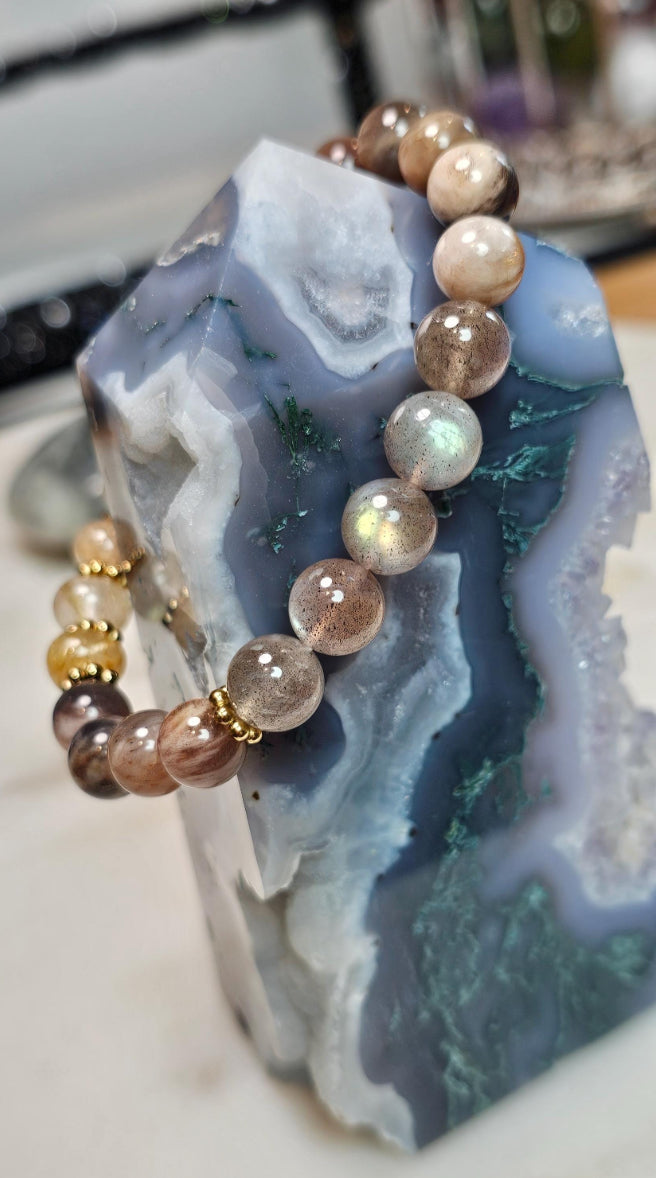 Inner Fire™  | AAA Red Labradorite, Golden Rutile Quartz, Black Moonstone Bracelet | Crystal Jewelry for Confidence, Truth & Personal Power