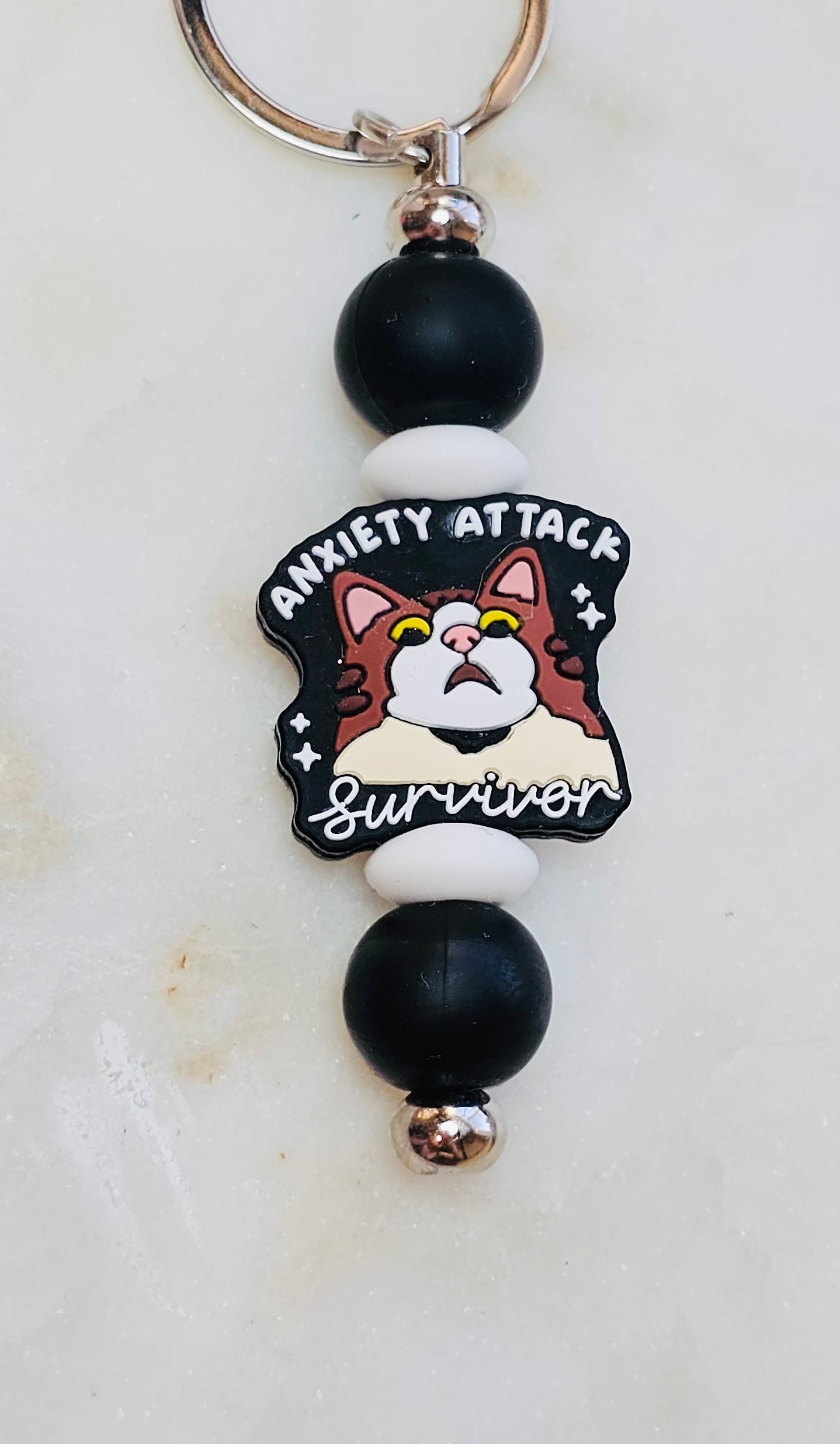 Cat Anxiety Attack Survivor Funny Keychain | Beaded Keychain | Sarcastic Gift | Bag Charm | Purse Accessory | Gag Gift for Her