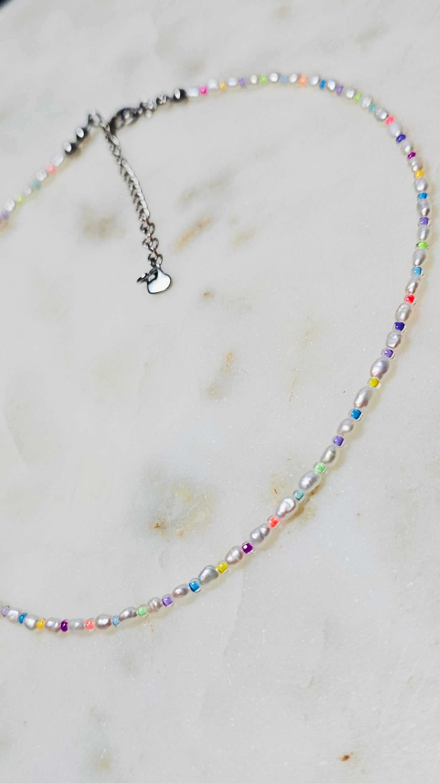 Prism™ Choker | Dainty Pearl & Czech Neon Seed Bead Necklace | Summer Neon Rave Jewelry | Y2K Festival Jewelry