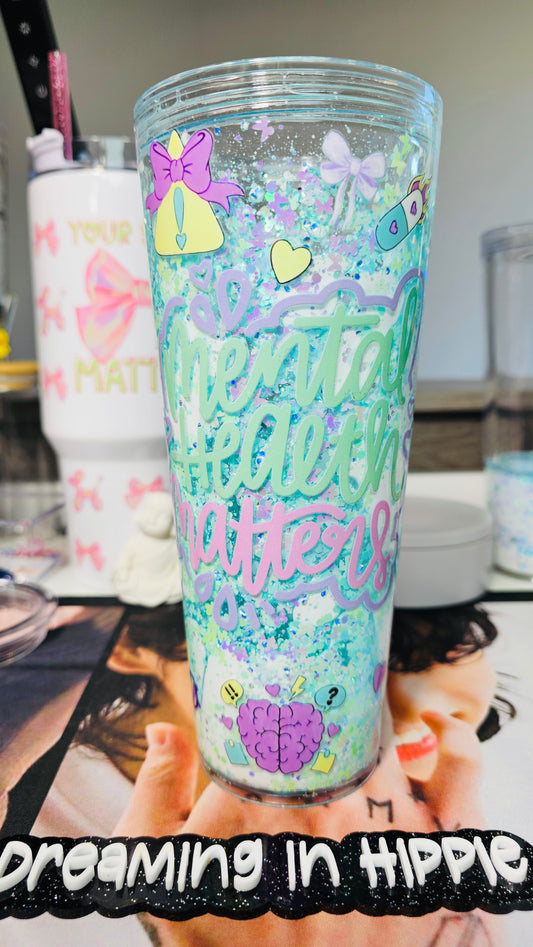 Mental Health Matters Tumbler | Neurodivergent Lava Drip Cup | Glitter UVDTF Wrap | ADHD Autism Support Gift