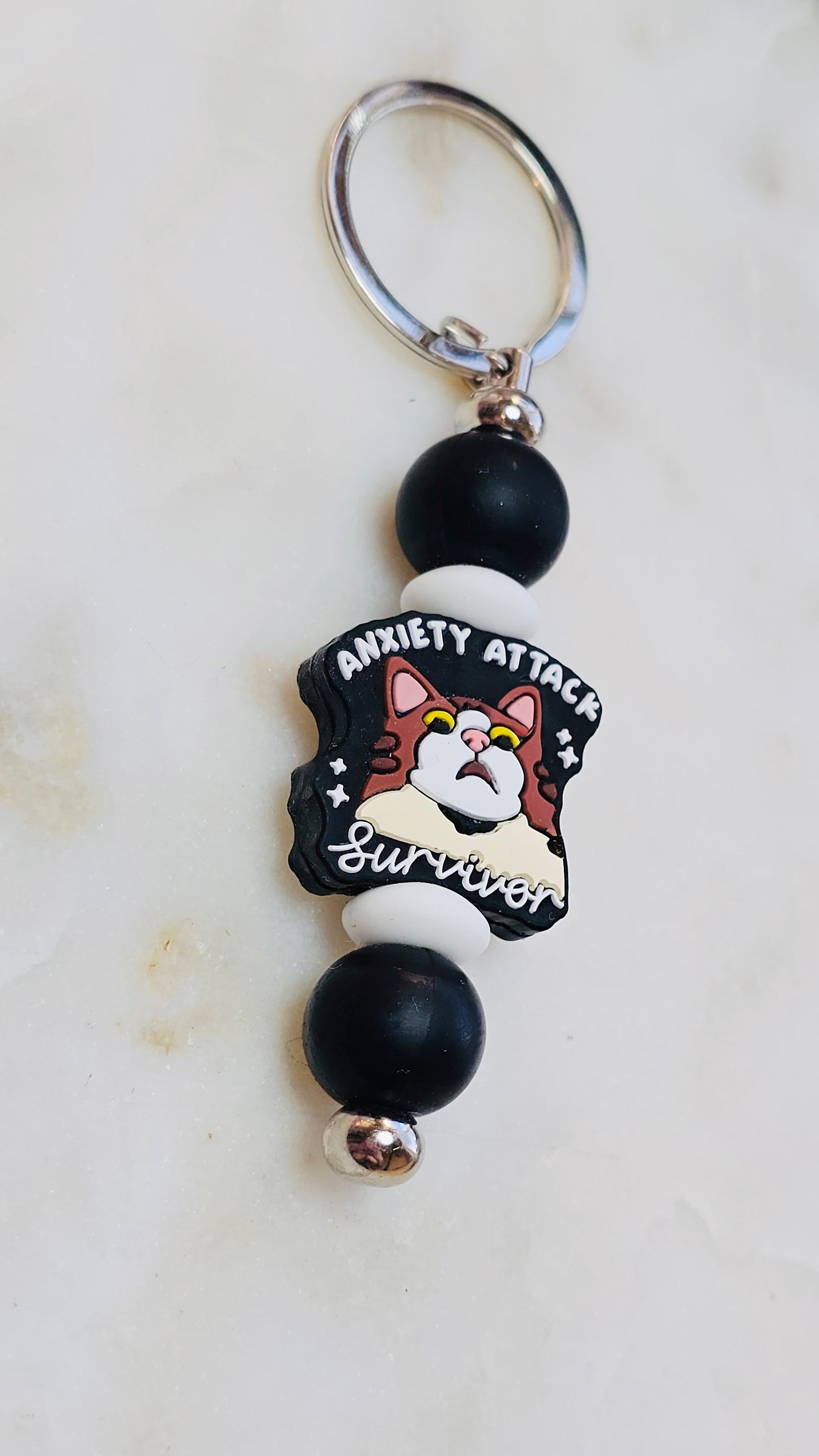 Cat Anxiety Attack Survivor Funny Keychain | Beaded Keychain | Sarcastic Gift | Bag Charm | Purse Accessory | Gag Gift for Her