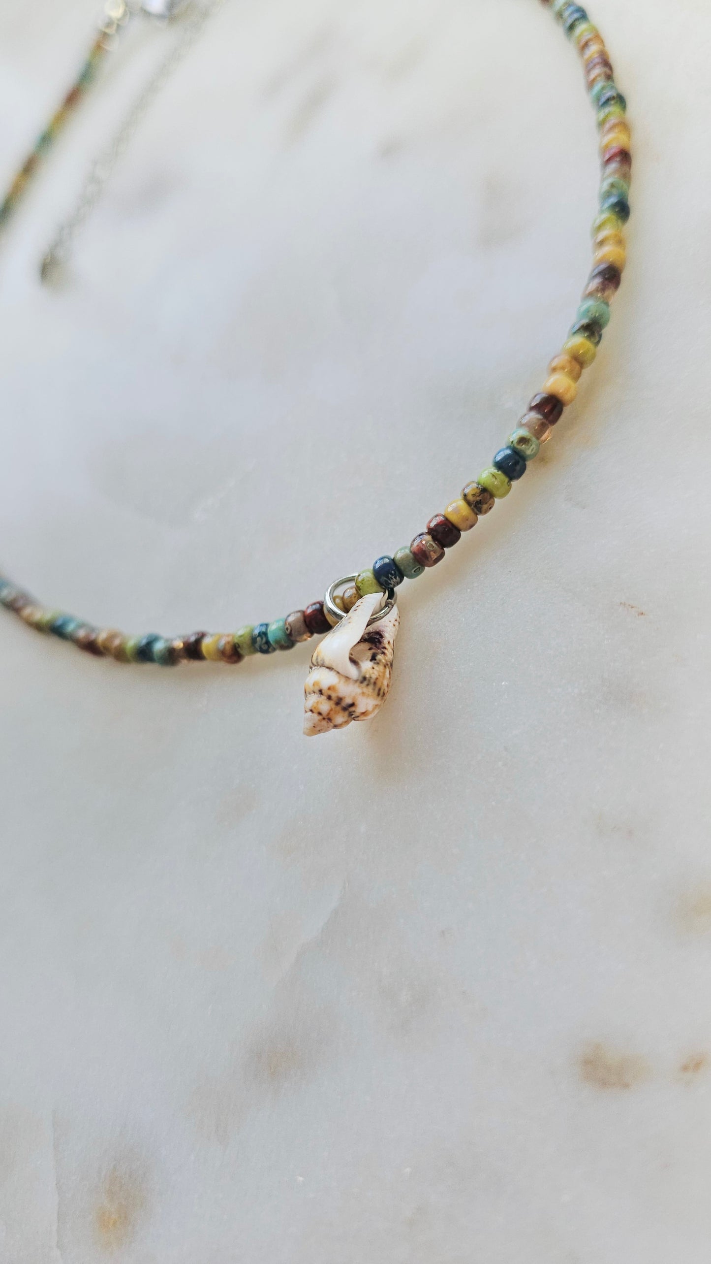 Beachy Summer Dainty Shell Necklace Choker | Czech Seed Beads Natural Shell Charm | Handmade Dainty Jewelry | Gift for Women
