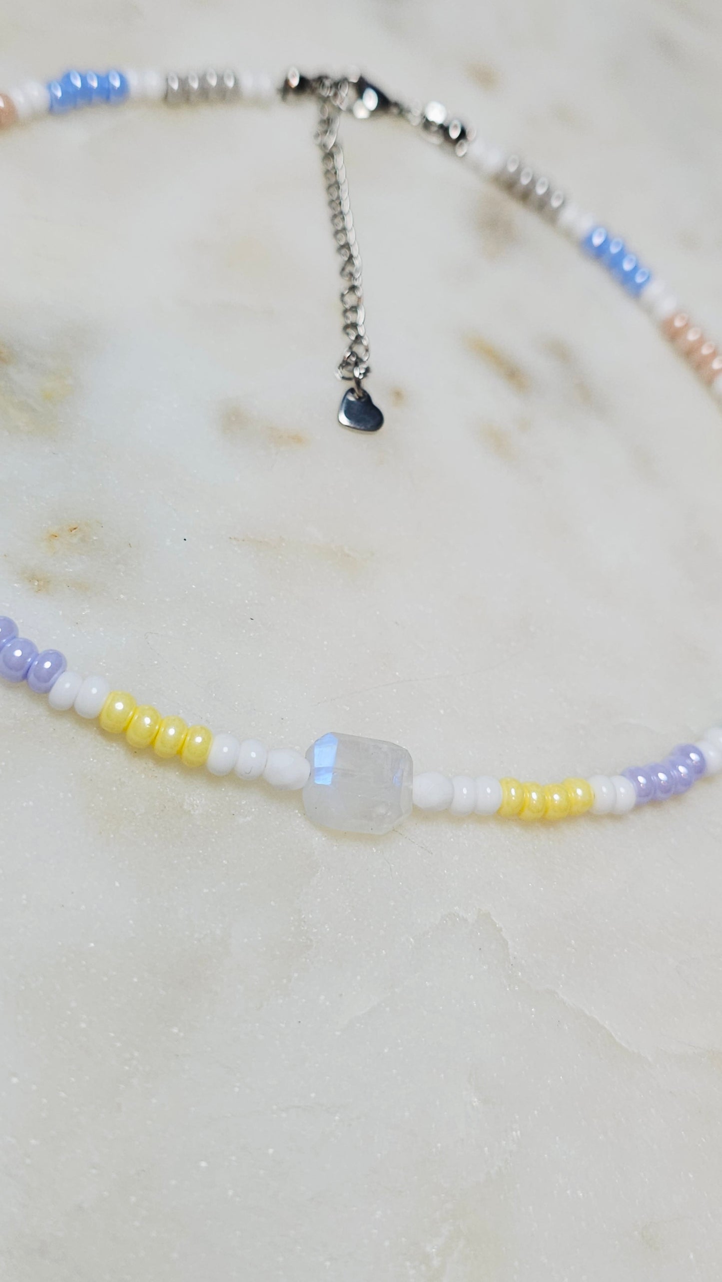 Dainty Moonstone Necklace | Czech Pastel Seed Beads Moonstone | Sacred Feminine | Handmade Gemstone Jewelry | Spiritual Gift for Women