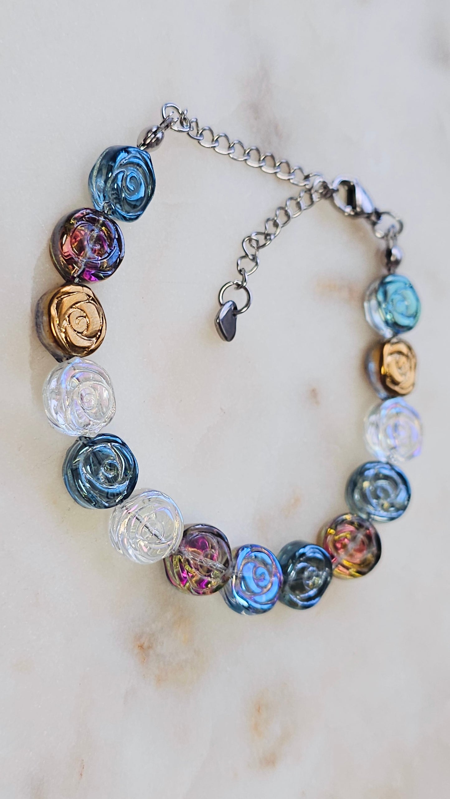 Color Shifting Glass Flowers Bracelet | Adjustable Bracelet | Heart Jewelry | Raver Bracelet | Girly Bracelet | Fairy Core