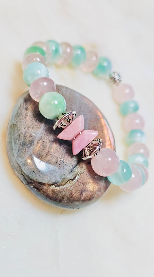 BTS “Spring Day” Healing Crystal Bracelet – Green Moonstone and Rose Quartz Self Love, & Energy Jewelry