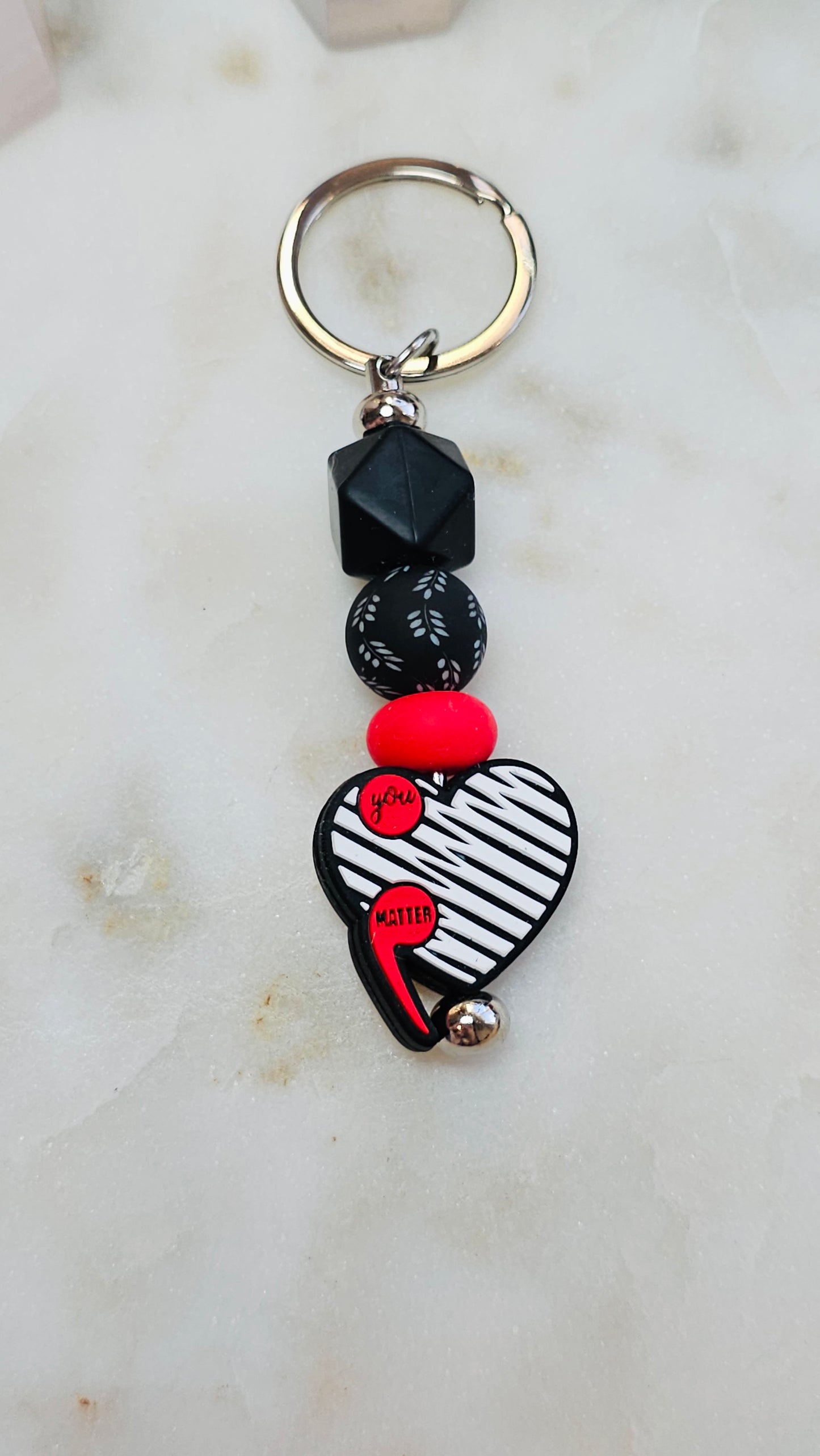 Nothing Stays the Same™ | Mental Health Beaded Keychain | Semicolon and Heart | Bag Charm | Purse Accessory | Gift for Friend